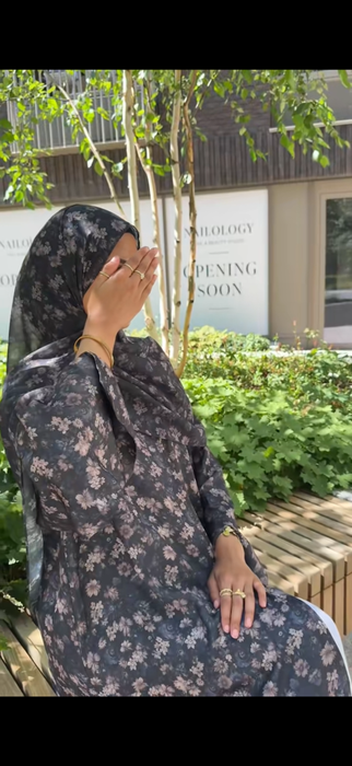 Noura Floral Abaya - Navy